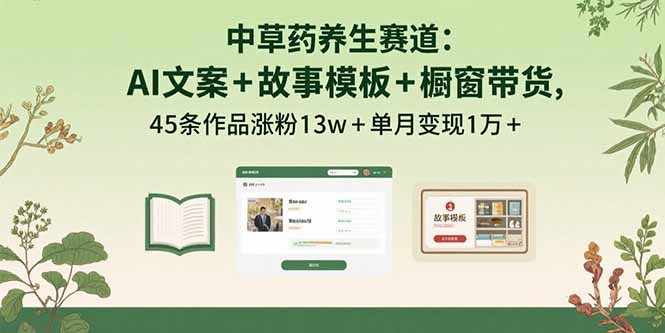 中草药养生赛道：AI文案+故事模板+橱带货，45条作品涨粉13w+单月变现1万+-优优云网创优优云网创资源站