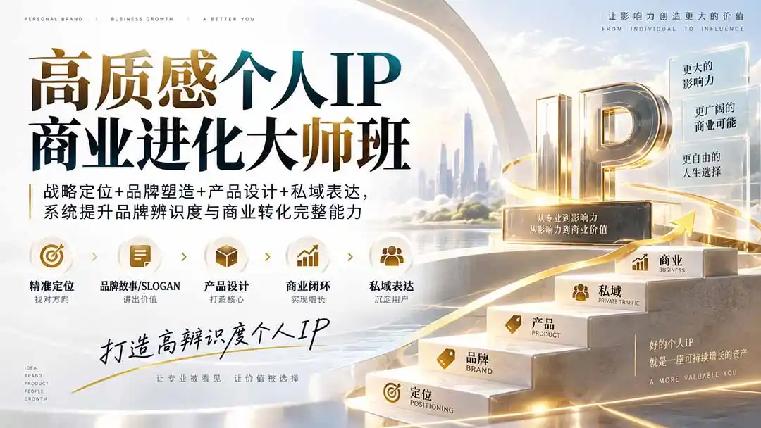 高质感个人IP商业进化大师班：战略定位+品牌塑造+产品设计+私域表达，系统提升品牌辨识度与商业转化完整能力- 0成本轻资产创业 | 虚拟项目 | 一人公司落地平台|清创生财清风筹谋网赚库