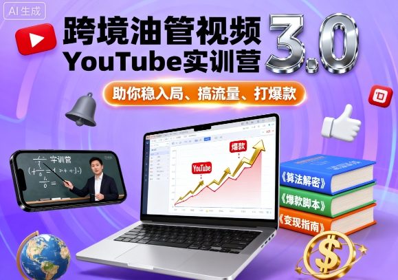 跨境油管视频YouTube实训营3.0，助你稳入局、搞流量、打爆款-优优云网创优优云网创资源站