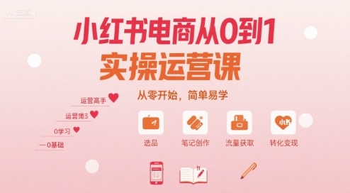 小红书电商从0到1实操运营课，从零开始，简单易学-优优云网创优优云网创资源站