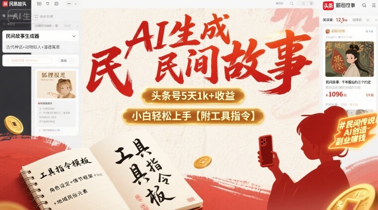 AI生成民间故事，头条号5天1k+，小白轻松上手【附工具指令】-优优云网创优优云网创资源站