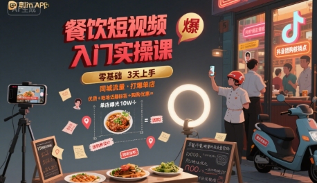 餐饮短视频入门实操课，引爆同城流量，打爆单店-优优云网创优优云网创资源站