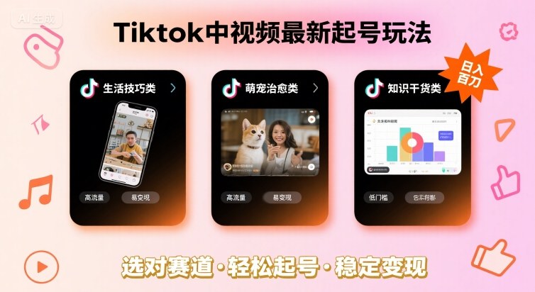 Tiktok中视频最新起号玩法，想要日入百刀，做好这几个赛道就可以了-优优云网创优优云网创资源站