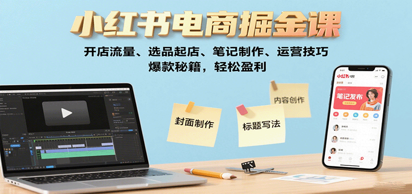 小红书电商掘金课：开店流量、选品起店、笔记制作、运营技巧，爆款秘籍，轻松盈利-优优云网创优优云网创资源站