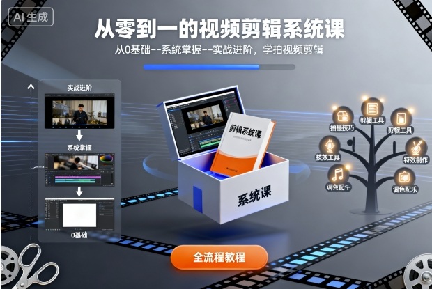 从零到一的视频剪辑系统课，从0基础–系统掌握–实战进阶，学拍视频剪辑-优优云网创优优云网创资源站