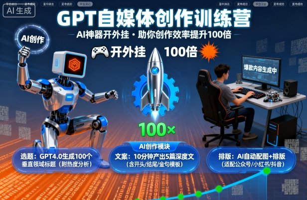 GPT自媒体创作训练营：AI神器开外挂，助你创作效率提升100倍-优优云网创优优云网创资源站