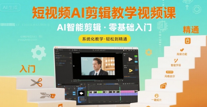 短视频AI剪辑教学视频课，入门到精通-优优云网创优优云网创资源站