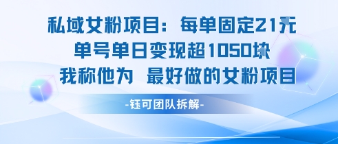 私域女粉项目：每单固定21块，单日变现超1k+，最好做的女粉项目-优优云网创优优云网创资源站