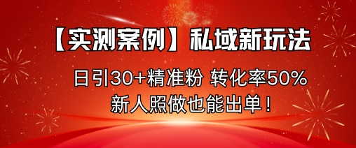 【实测案例】私域新玩法，日引30+精准粉，转化率50%，新人照做也能出单！-优优云网创