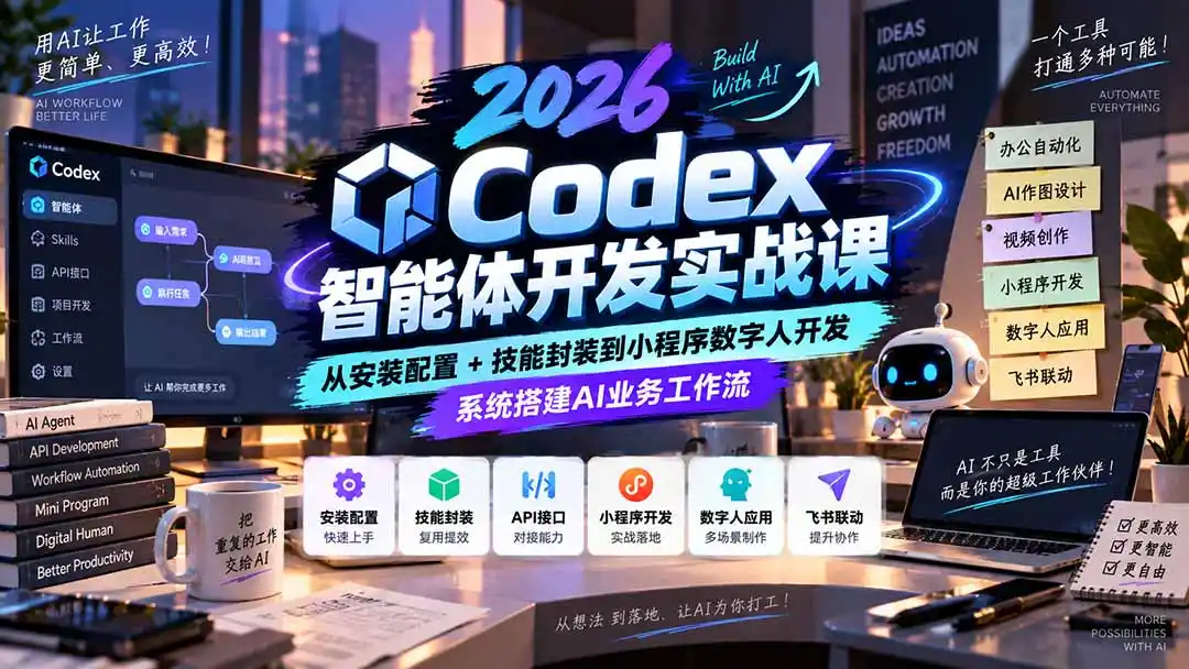 2026Codex智能体开发实战课:从安装配置+技能封装到小程序数字人开发,系统搭建AI业务工作流- 0成本轻资产创业 | 虚拟项目 | 一人公司落地平台|清创生财清风筹谋网赚库