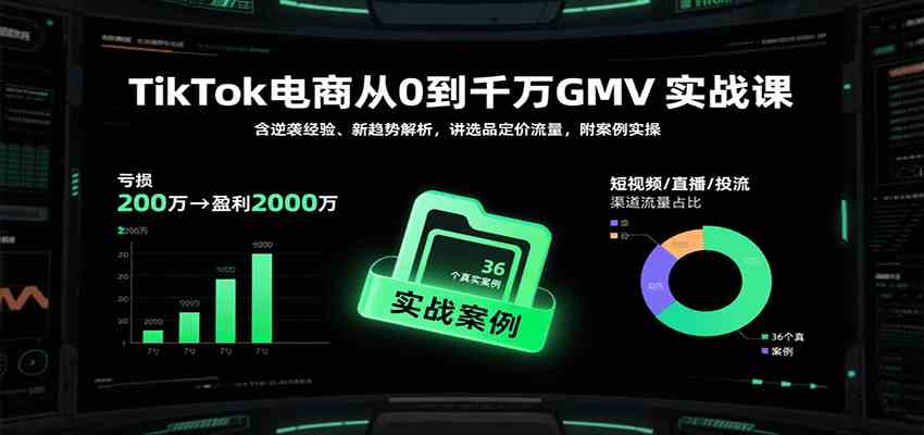 TikTok电商从0到千万GMV实战课，含逆袭经验、新趋势解析，讲选品定价流量，附案例实操-优优云网创优优云网创资源站