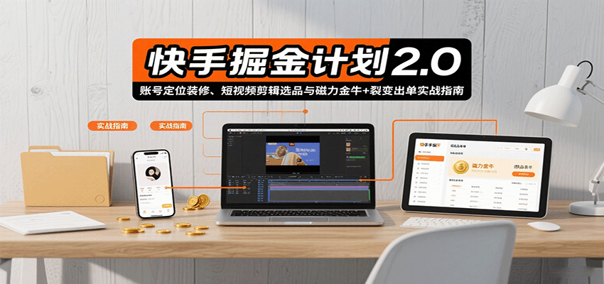 快手掘金计划2.0，账号定位装修、短视频剪辑选品与磁力金牛+裂变出单实战指南-优优云网创优优云网创资源站