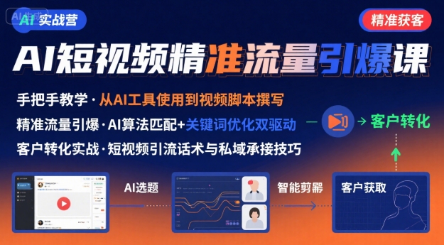 AI+短视频引爆精准客户实战营，手把手教你引爆Ai短视频精准流量-优优云网创优优云网创资源站