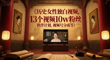 历史女性独白视频，13个视频10w粉丝，伙伴计划，视频号分成等-优优云网创优优云网创资源站