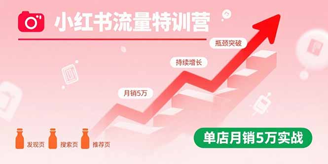 小红书流量特训营：突破流量瓶颈，实现店铺持续增长，单店月销5万实战-优优云网创优优云网创资源站