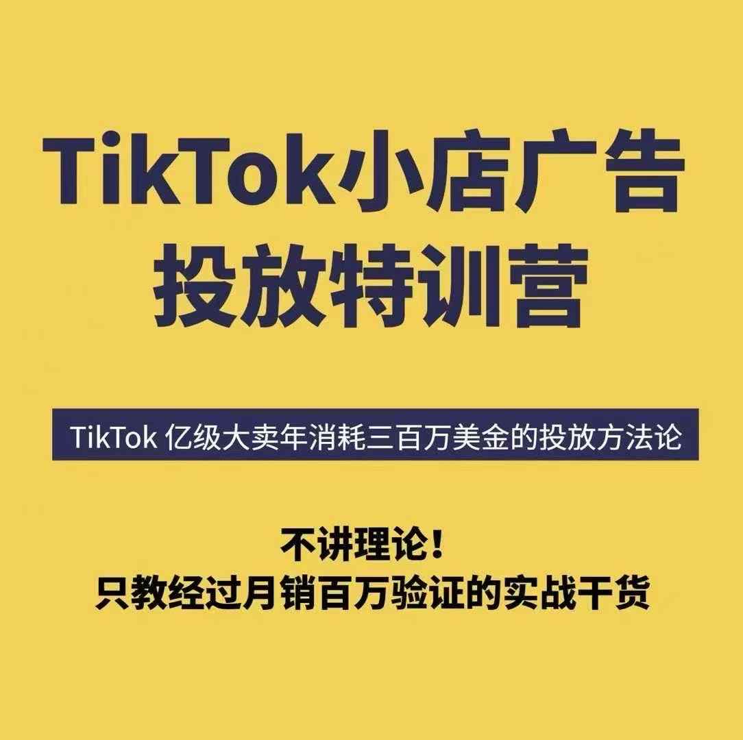 TikTok小店广告投放特训营，6天破局计划专治各种“投不动”，教你经过月销百万验证的实战干货-优优云网创优优云网创资源站