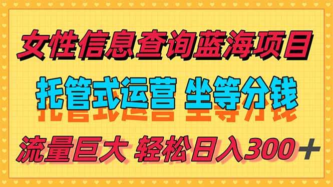 （15216期）稳定日入300＋，小众信息查询蓝海项目，全程懒人式托管，解放你的时间-优优云网创优优云网创资源站