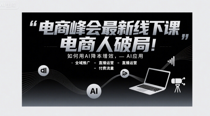 电商峰会最新线下课，电商人破局，如何用AI降本增效，AI应用-全域推广-直播运营-付费流量-优优云网创优优云网创资源站
