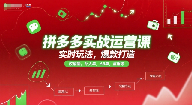 拼多多实战运营课，实时玩法，爆款打造，改销量，补大单，AB单，直播等（更新2025月）-优优云网创优优云网创资源站
