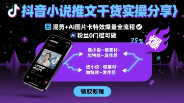 抖音小说推文干货实操分享，混剪+AI图片卡特效爆量全流程，0粉丝0门槛可做-优优云网创优优云网创资源站