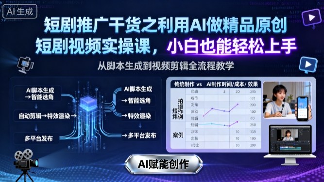 短剧推广干货之利用AI做精品原创短剧视频实操课，小白也能轻松上手-优优云网创优优云网创资源站