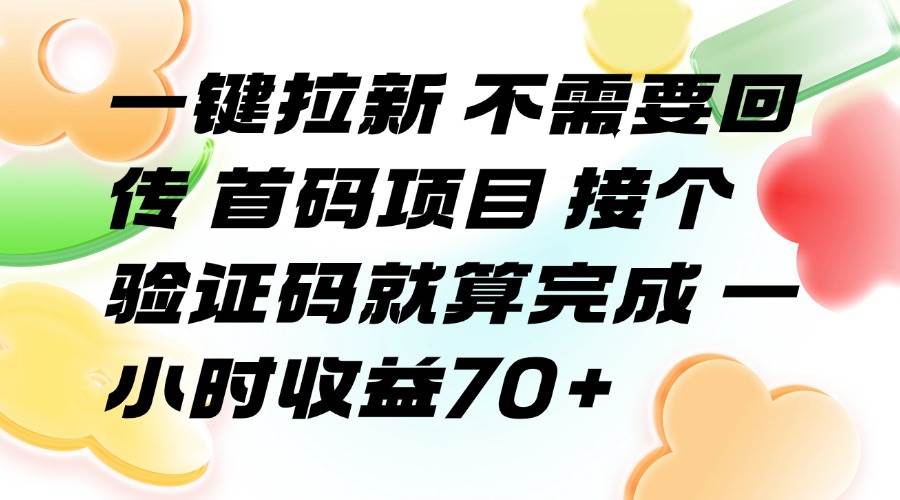 （15588期）一键拉新 不需要回传 首码项目 接个验证码就算完成 一小时收益70+-优优云网创优优云网创资源站