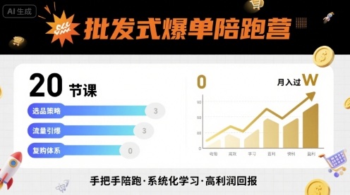 批发式爆单陪跑营，20节课带你实现批发式爆单，带你经松月入过W-优优云网创优优云网创资源站