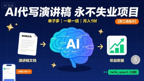 AI代写演讲稿，永不失业项目，单子多，一单一结，月入1W【附工具指令】-优优云网创优优云网创资源站
