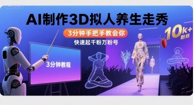 Ai制作3D拟人养生走秀，3分钟手把手教会你，快速起千粉万粉号-优优云网创优优云网创资源站