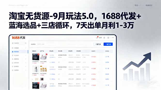 淘宝无货源-9月玩法5.0，1688代发+蓝海选品+三店循环，7天出单月利1-3万-优优云网创优优云网创资源站