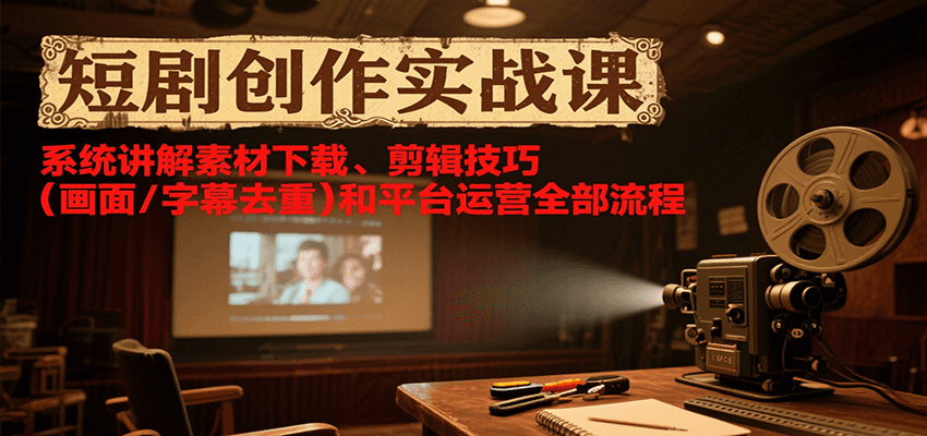 短剧创作实战课，系统讲解素材下载、剪辑技巧（画面/字幕去重）和平台运营全部流程-优优云网创优优云网创资源站