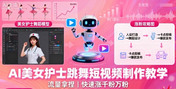 AI美女护士跳舞短视频制作教学，流量拿捏，快速涨千粉万粉【提示词+视频教程】-优优云网创优优云网创资源站