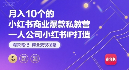 月入10个的小红书商业爆款私教营，一人公司小红书IP打造，爆款笔记，商业变现秘籍-优优云网创优优云网创资源站
