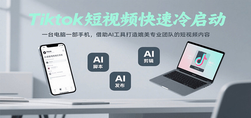 Tiktok短视频快速冷启动，一台电脑一部手机，借助AI工具打造媲美专业团队的短视频内容-优优云网创优优云网创资源站