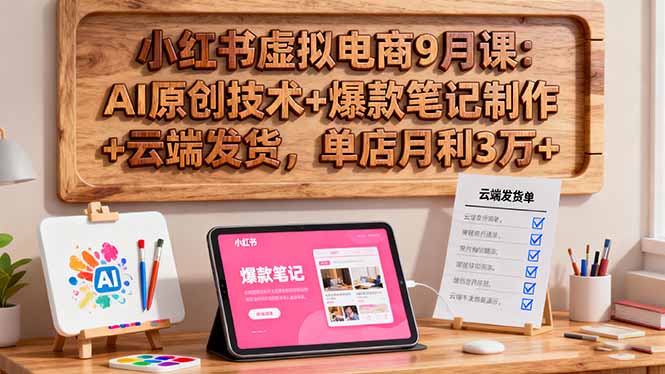 小红书虚拟电商9月课：AI原创技术+爆款笔记制作+云端发货，单店月利3万+-优优云网创