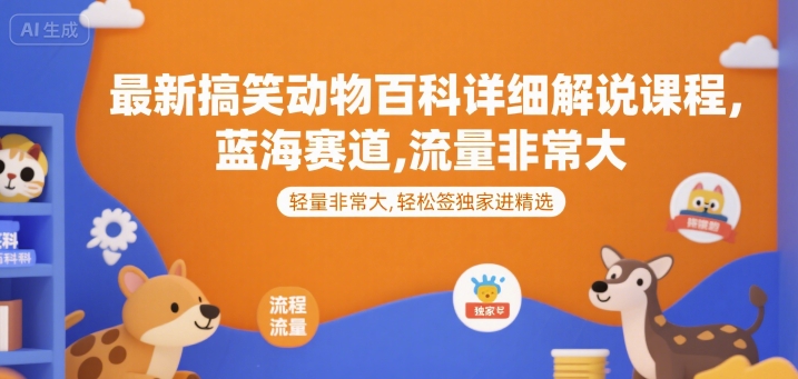 最新搞笑动物百科详细解说课程，蓝海赛道，流量非常大，轻松签独家进精选-优优云网创优优云网创资源站