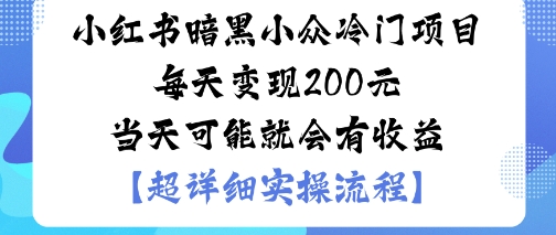 小红书暗黑小众冷门项目每天变现2张当天可能就会有收益-优优云网创优优云网创资源站