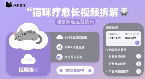 猫咪疗愈长视频拆解 &油管频道运营技巧-优优云网创优优云网创资源站