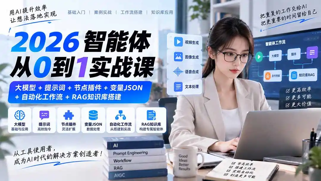 2026智能体从0到1实战课|大模型+提示词+节点插件+变量JSON+自动化工作流+RAG知识库搭建- 0成本轻资产创业 | 虚拟项目 | 一人公司落地平台|清创生财清风筹谋网赚库