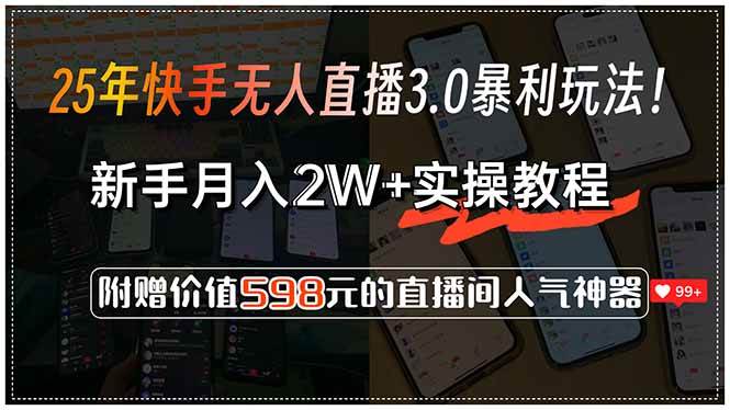 （15335期）25年快手无人直播3.0暴利玩法！，新手月入2W+实操教程，附赠价值598元…-优优云网创优优云网创资源站