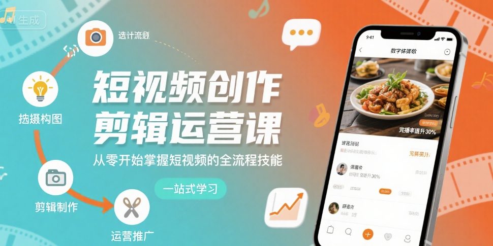 短视频创作剪辑运营课，从零开始掌握短视频的全流程技能-优优云网创优优云网创资源站