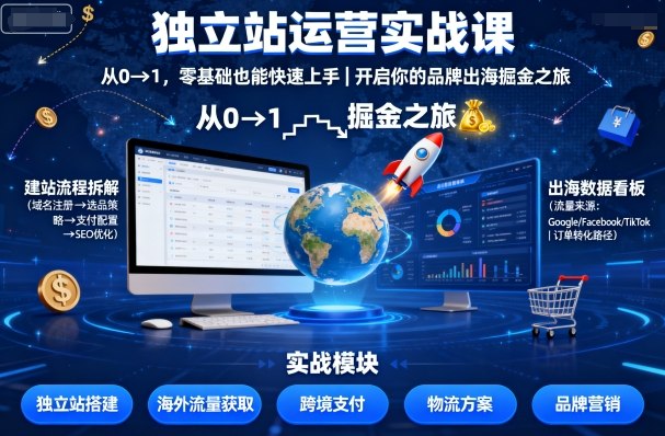 独立站运营实战课，从0到1，零基础也能快速上手，开启你的品牌出海掘金之旅-优优云网创优优云网创资源站