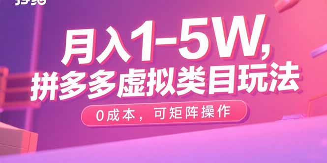 月入1-5W，拼多多虚拟类目玩法，0成本，可矩阵操作-优优云网创优优云网创资源站
