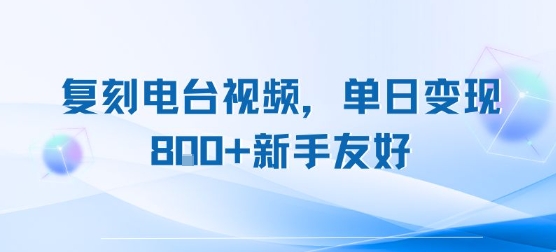复刻电台视频，单日变现8张+新手友好，长期可做-优优云网创优优云网创资源站