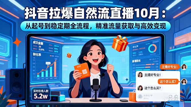 抖音拉爆自然流直播10月:从起号到稳定期全流程,精准流量获取与高效变现-优优云网创