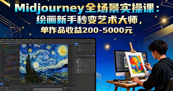 Midjourney全场景实操课：绘画新手秒变艺术大师，单作品收益200-5000元-优优云网创优优云网创资源站