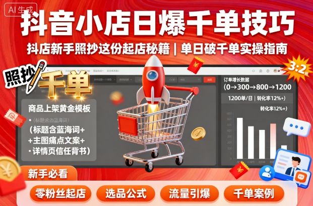 抖音小店日爆千单技巧，抖店新手照抄这份起店秘籍，单日破千单-优优云网创优优云网创资源站