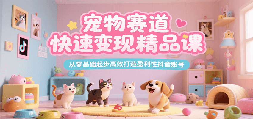 宠物赛道快速变现精品课，从零基础起步高效打造盈利性抖音账号-优优云网创优优云网创资源站