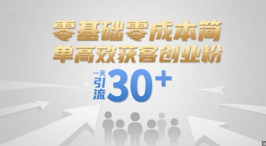 零基础零成本简单高效获客创业粉，一天引流30+-优优云网创优优云网创资源站