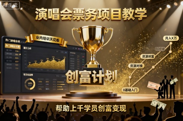 演唱会票务项目教学，业内培训天花板，帮助上千学员创富变现-优优云网创优优云网创资源站